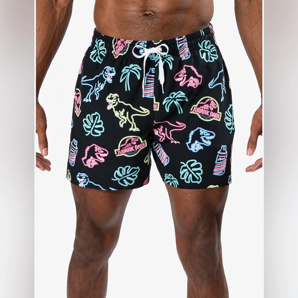 NWT Chubbies Jurassic Park Shorts Size Small Drawstring Swimwear Multicolor